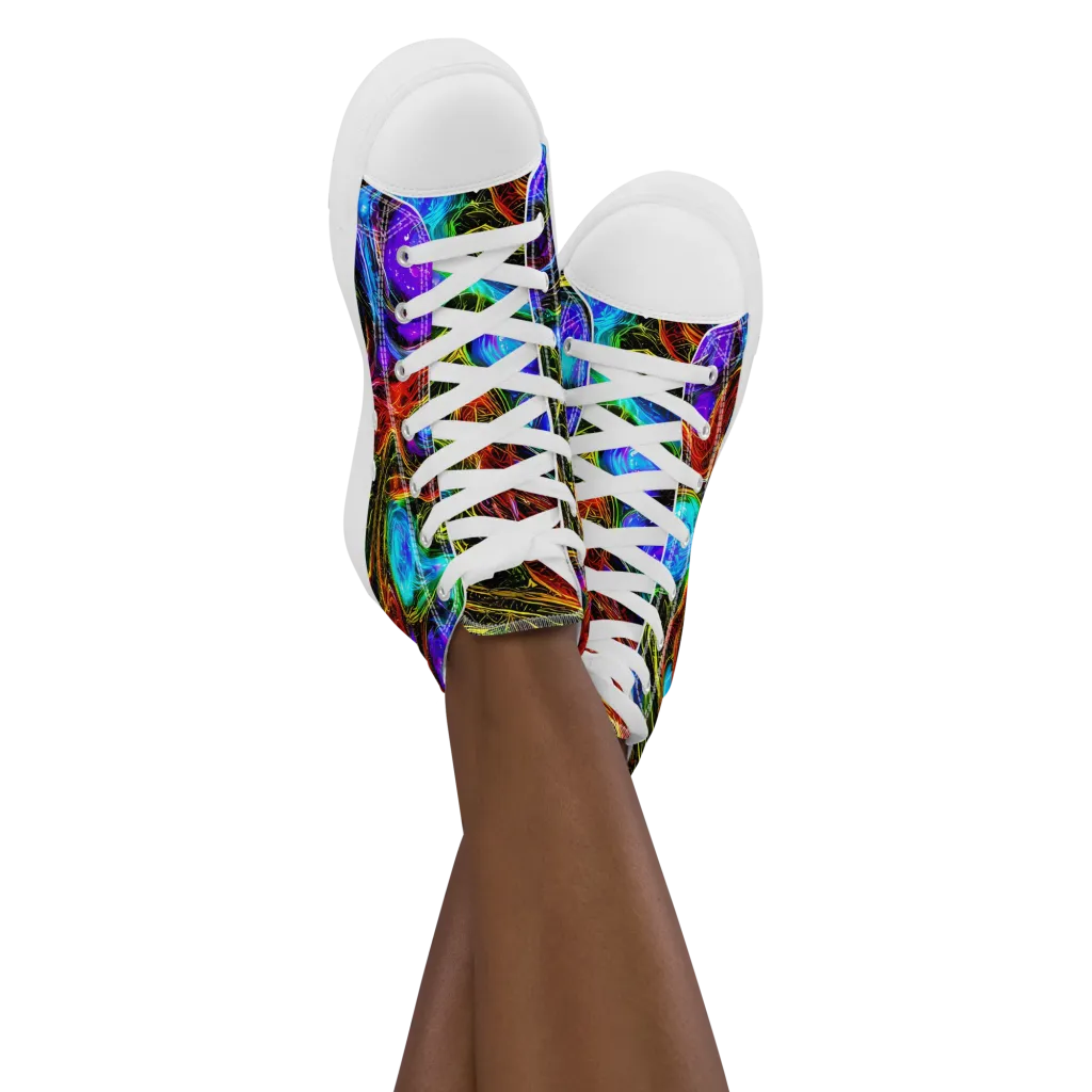 Neon Wildflower on Women's High Top Canvas Shoes — Front
