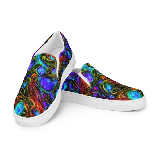 Neon Wildflower on a Men's Slip-On Canvas Shoes