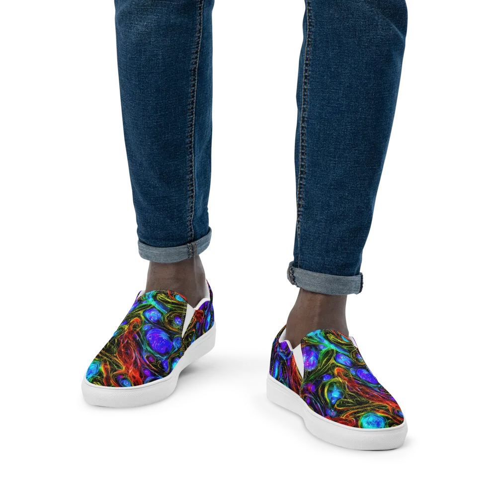Neon Wildflower on Men's Slip-On Canvas Shoes — Front