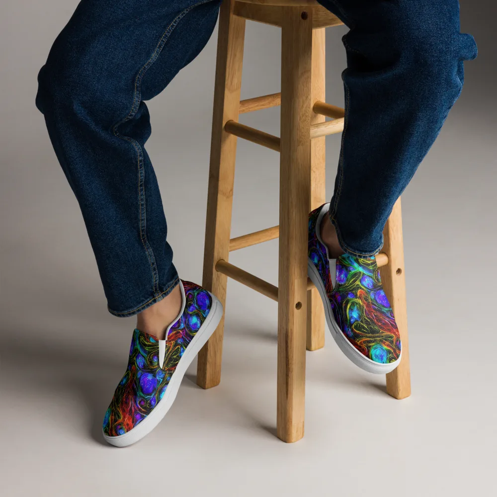 Neon Wildflower on Men's Slip-On Canvas Shoes — Front