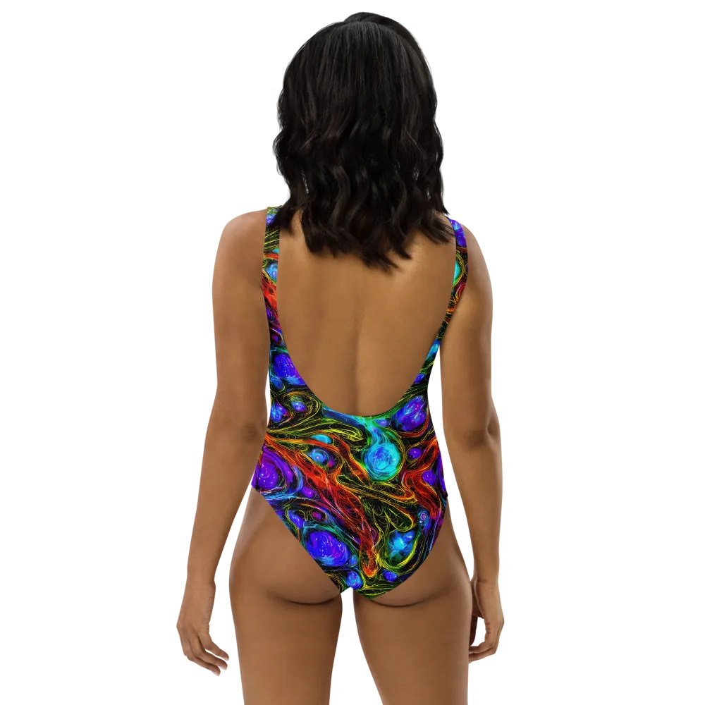 Neon Wildflower on One-Piece Swimsuit — Back
