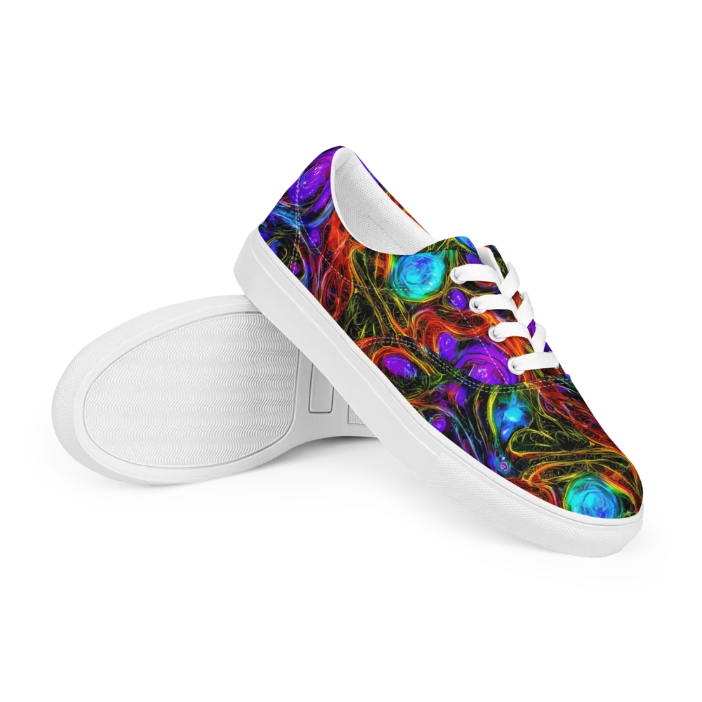 Neon Wildflower on Men's Lace-Up Canvas Shoes — Right Front