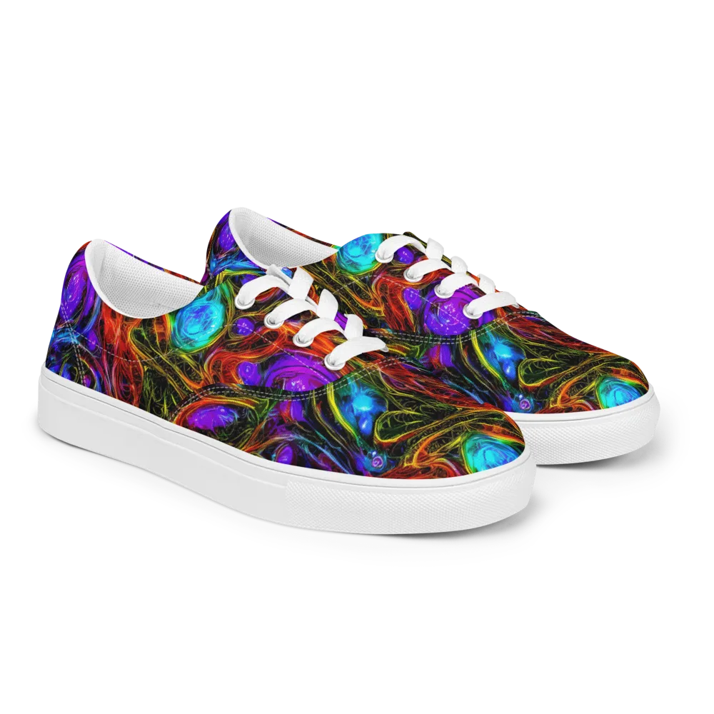 Neon Wildflower on Men's Lace-Up Canvas Shoes — Right Front