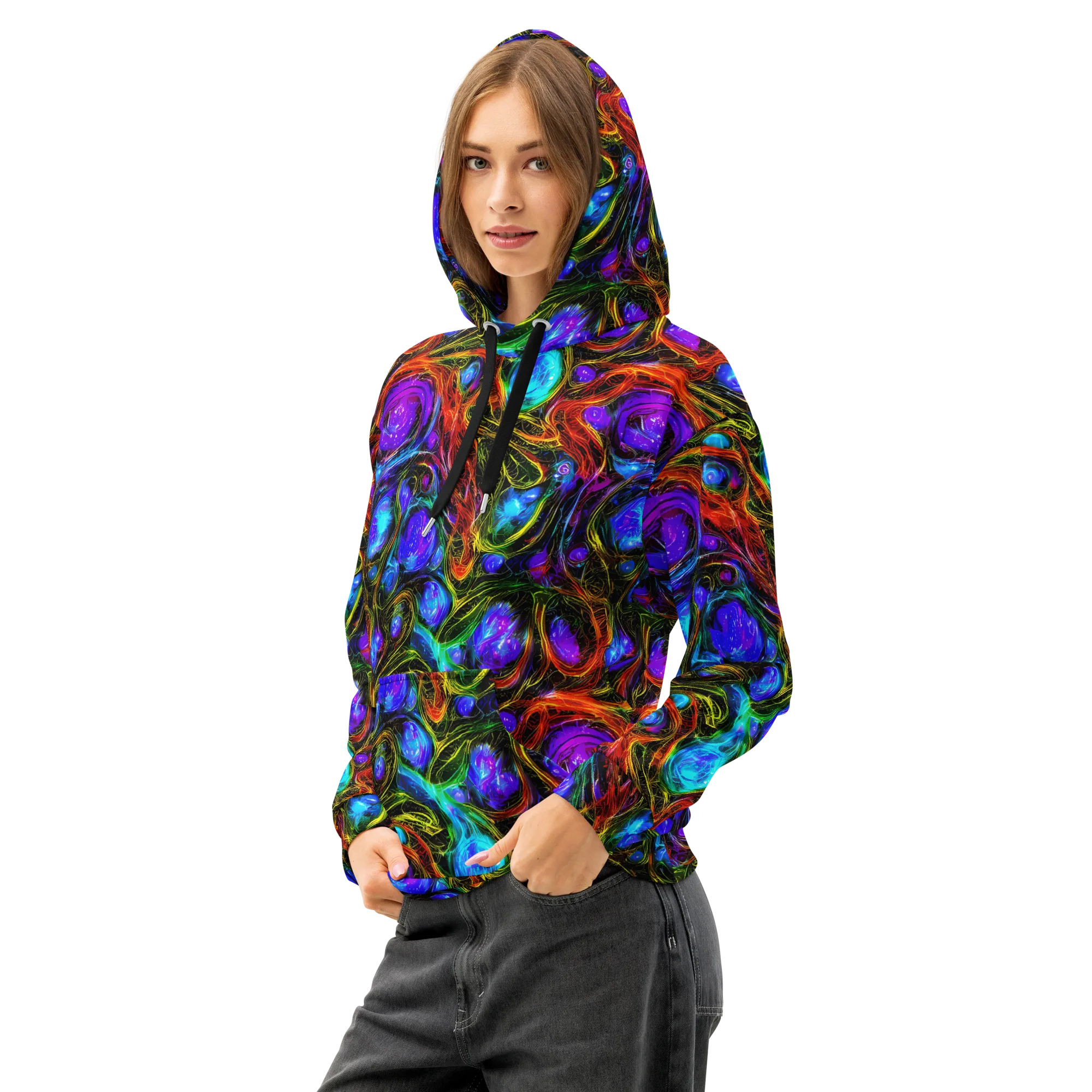 Neon Wildflower on Cotton Hoodie — Left Front