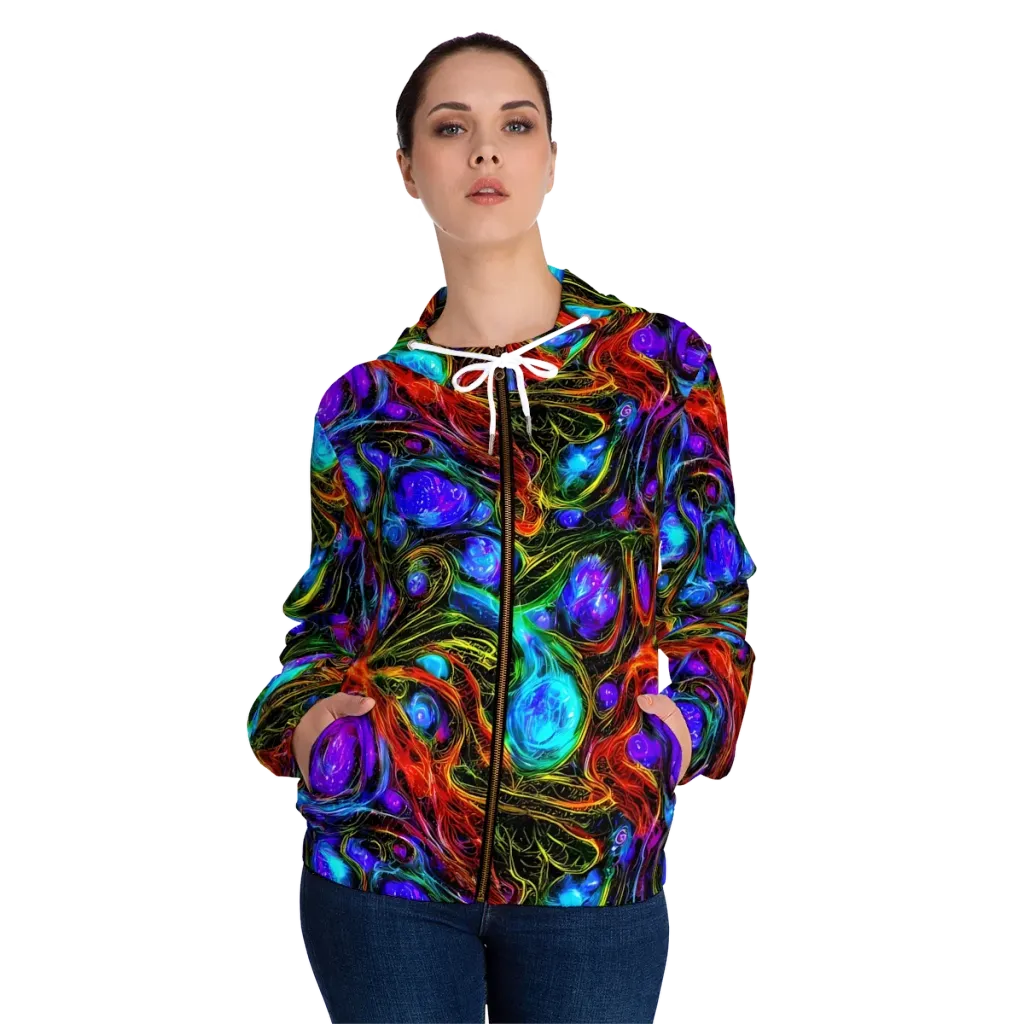 Neon Wildflower on Women's Full-Zip Hoodie — Front On Person