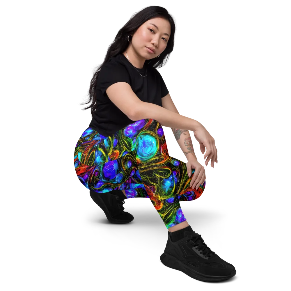 Neon Wildflower on Leggings with Pockets — Right Front