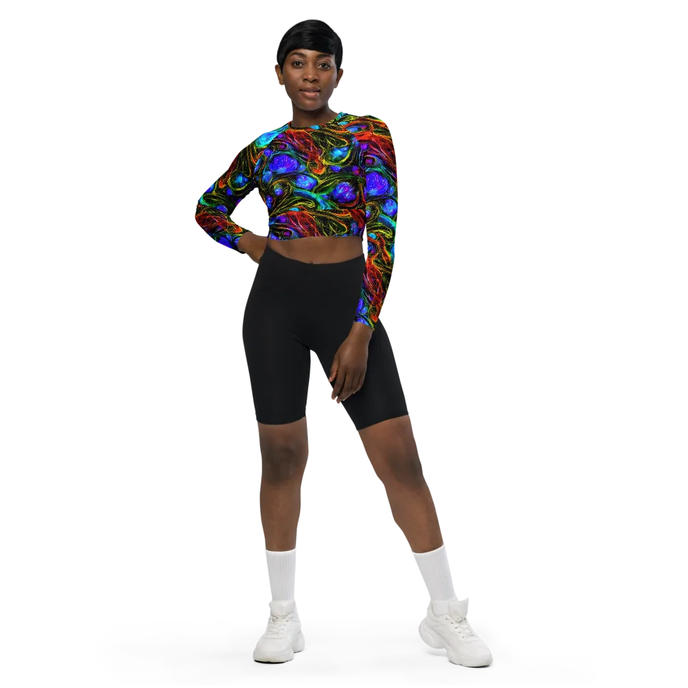 Neon Wildflower on Long Sleeve Crop Top — Front