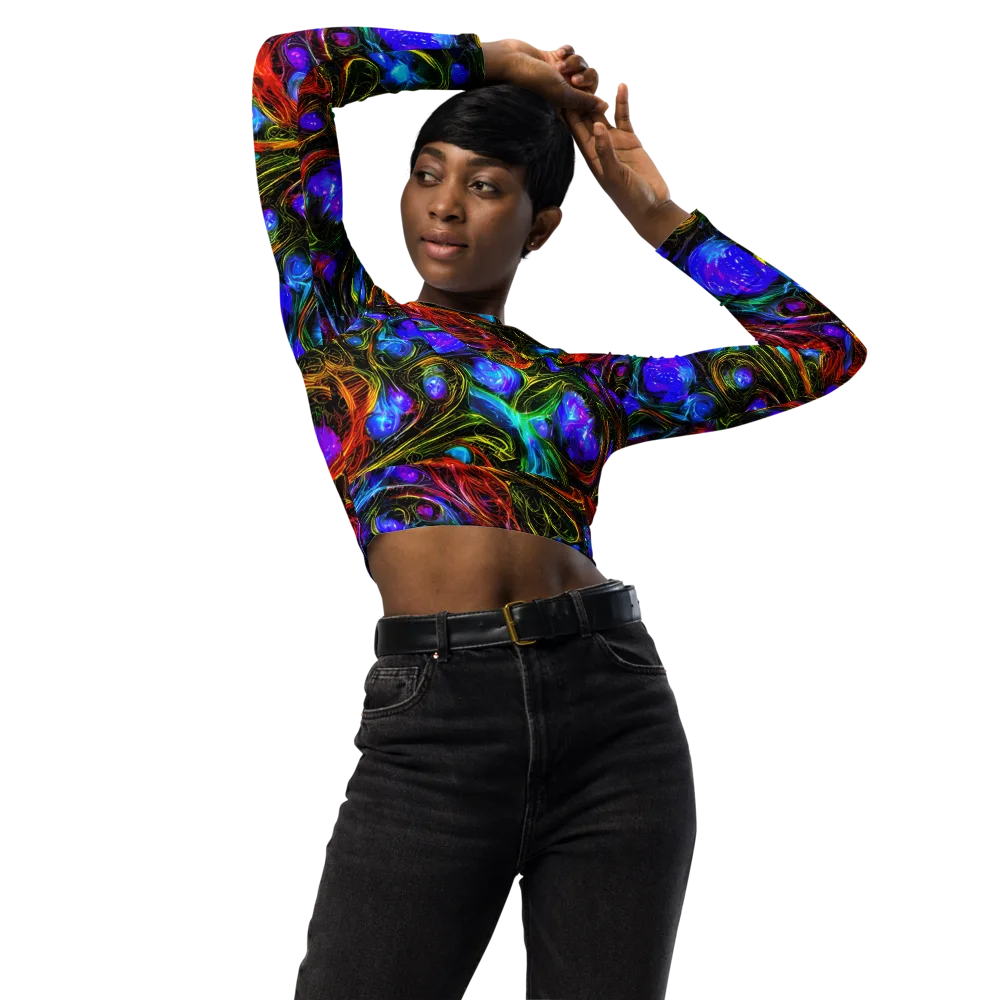 Neon Wildflower on Long Sleeve Crop Top — Front