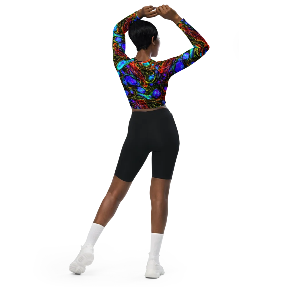 Neon Wildflower on Long Sleeve Crop Top — Back