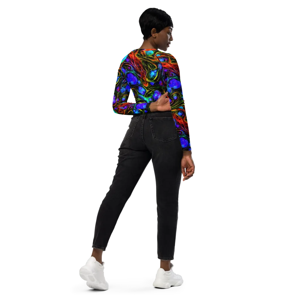 Neon Wildflower on Long Sleeve Crop Top — Right Back