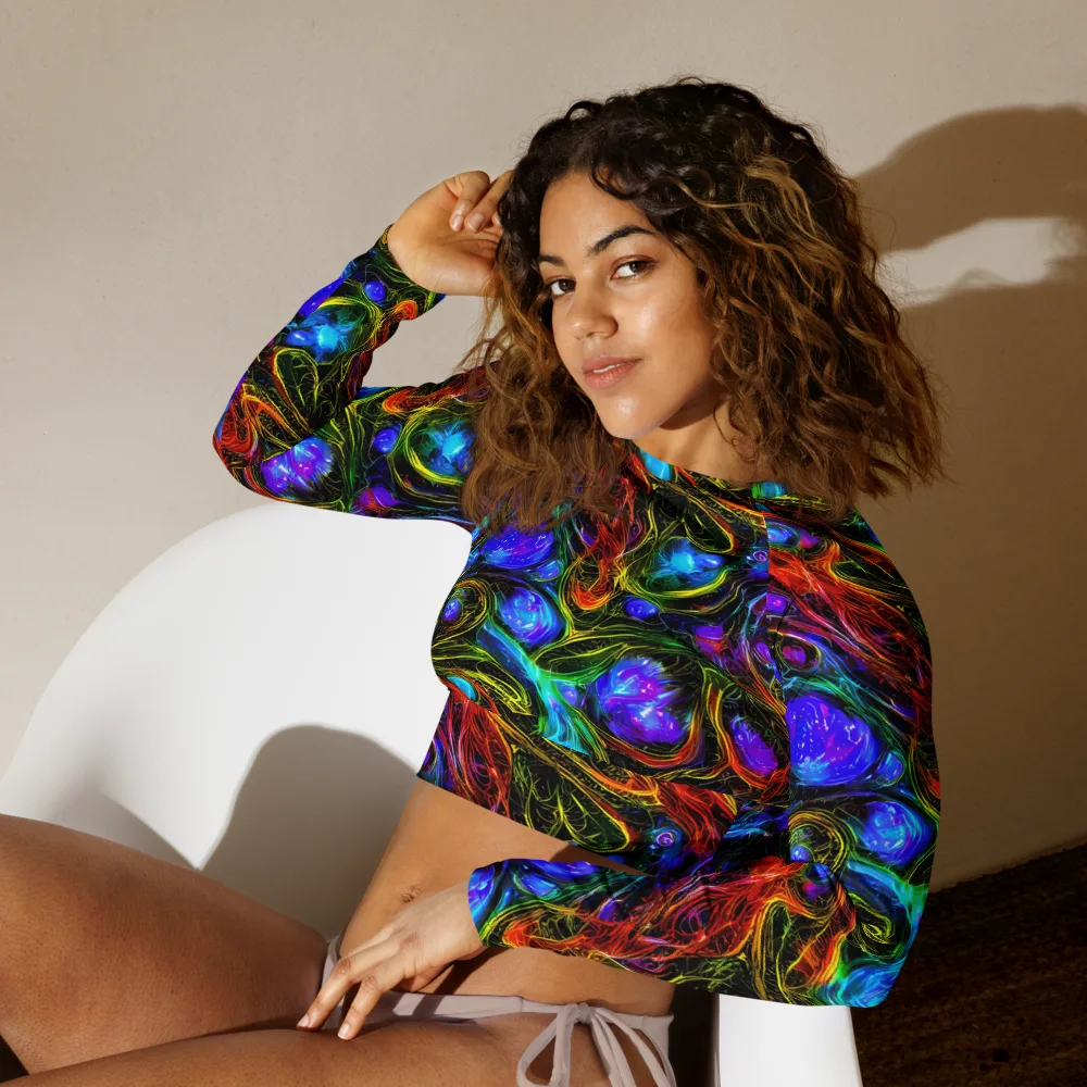 Neon Wildflower on Long Sleeve Crop Top — Left Front