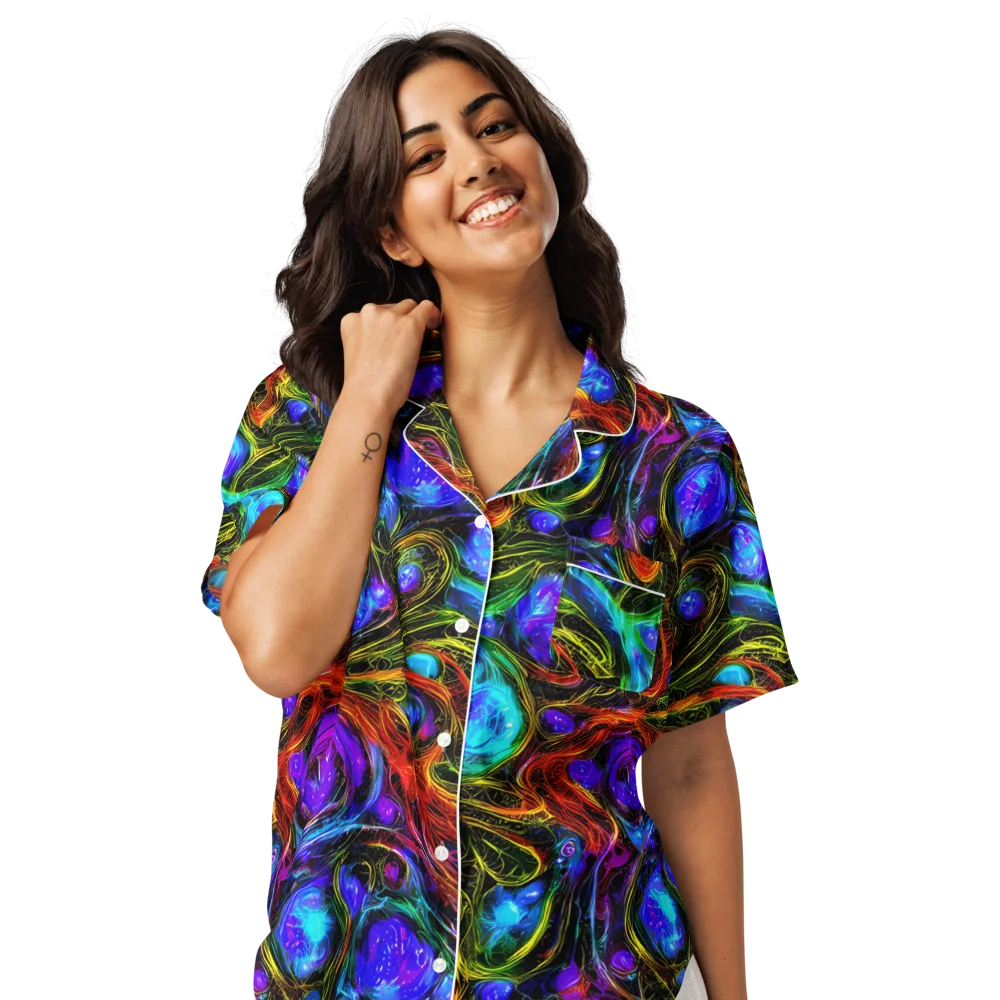 Neon Wildflower on Women's Short Sleeve Pajama Top — Front