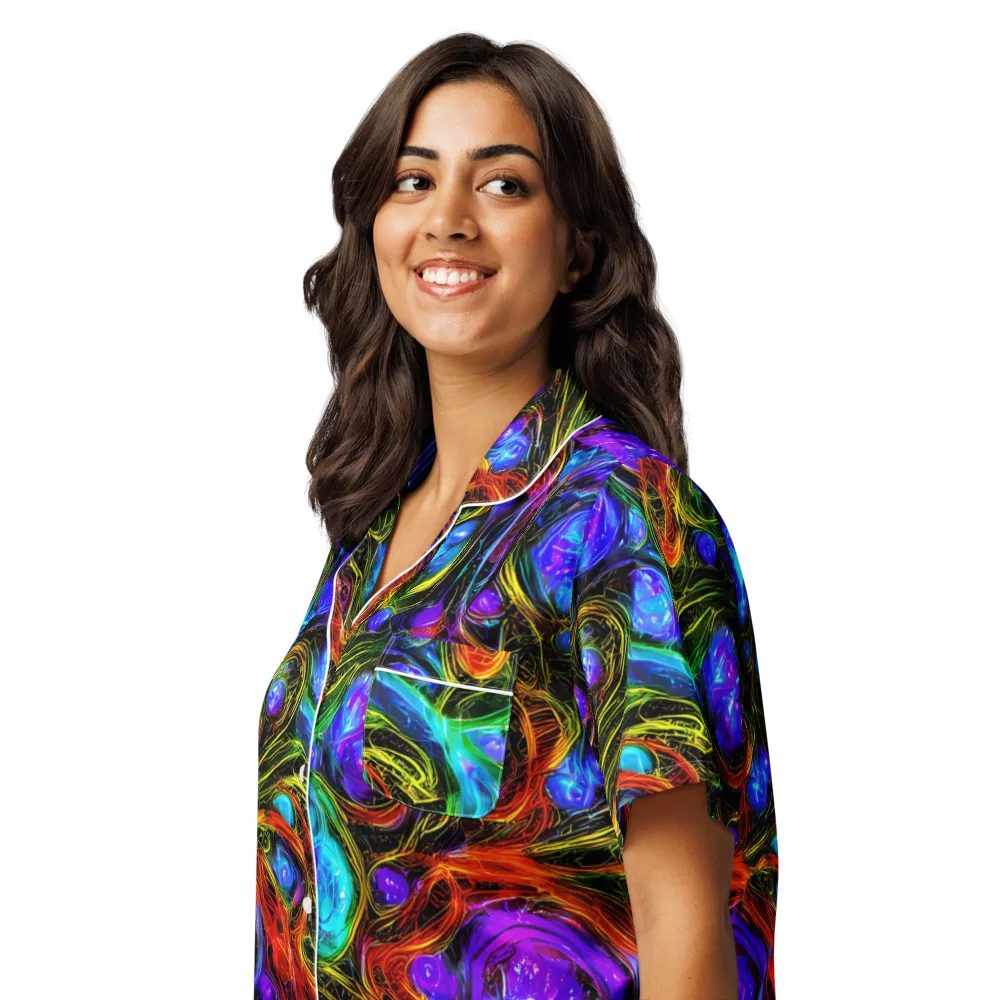 Neon Wildflower on Women's Short Sleeve Pajama Top — Left Front