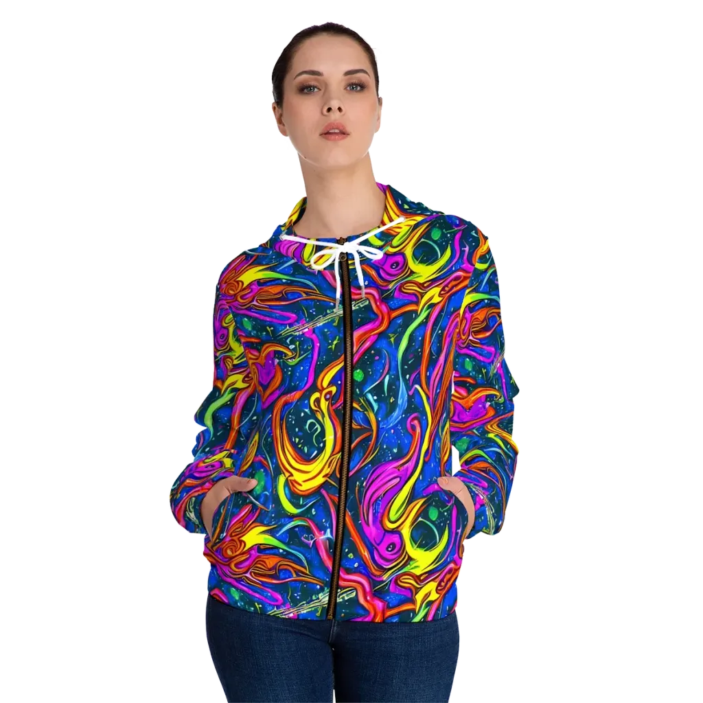 Galaxy Groove on Women's Full-Zip Hoodie — Front On Person