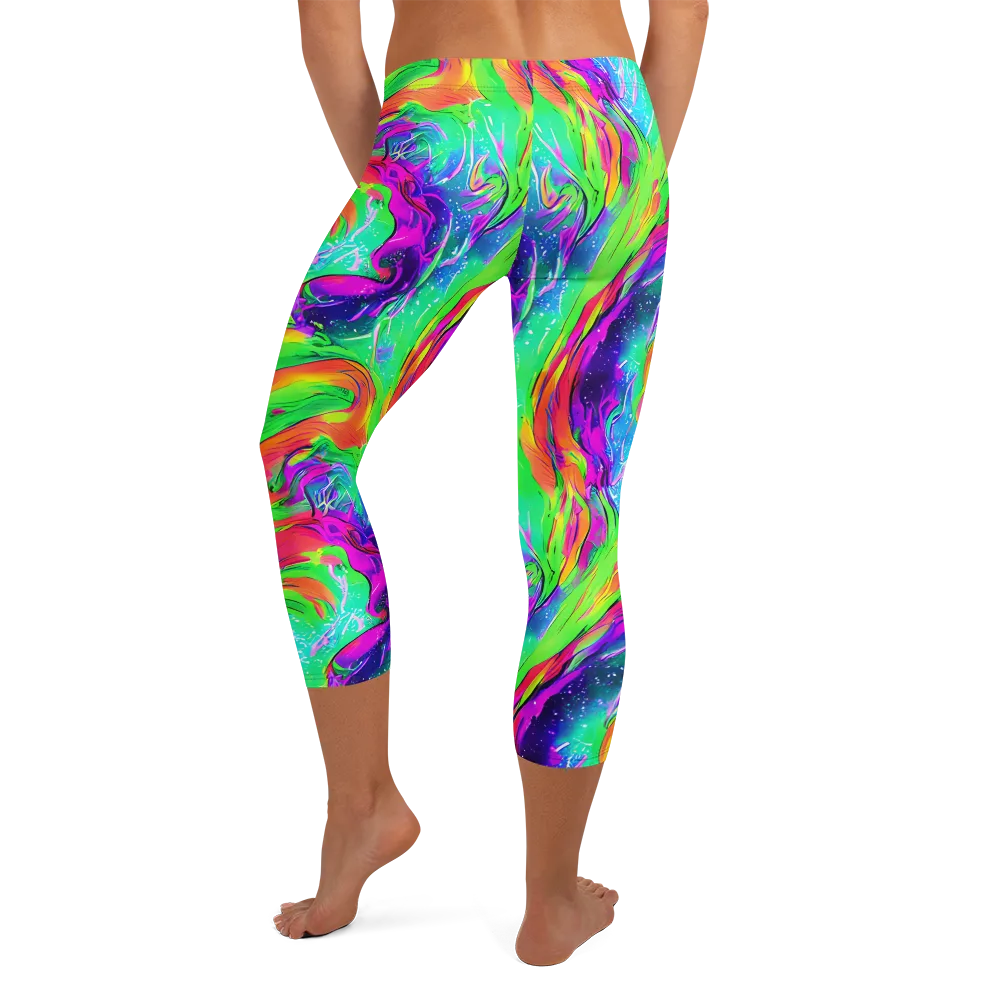 Ultraviolet Splash on Capri Leggings — Back