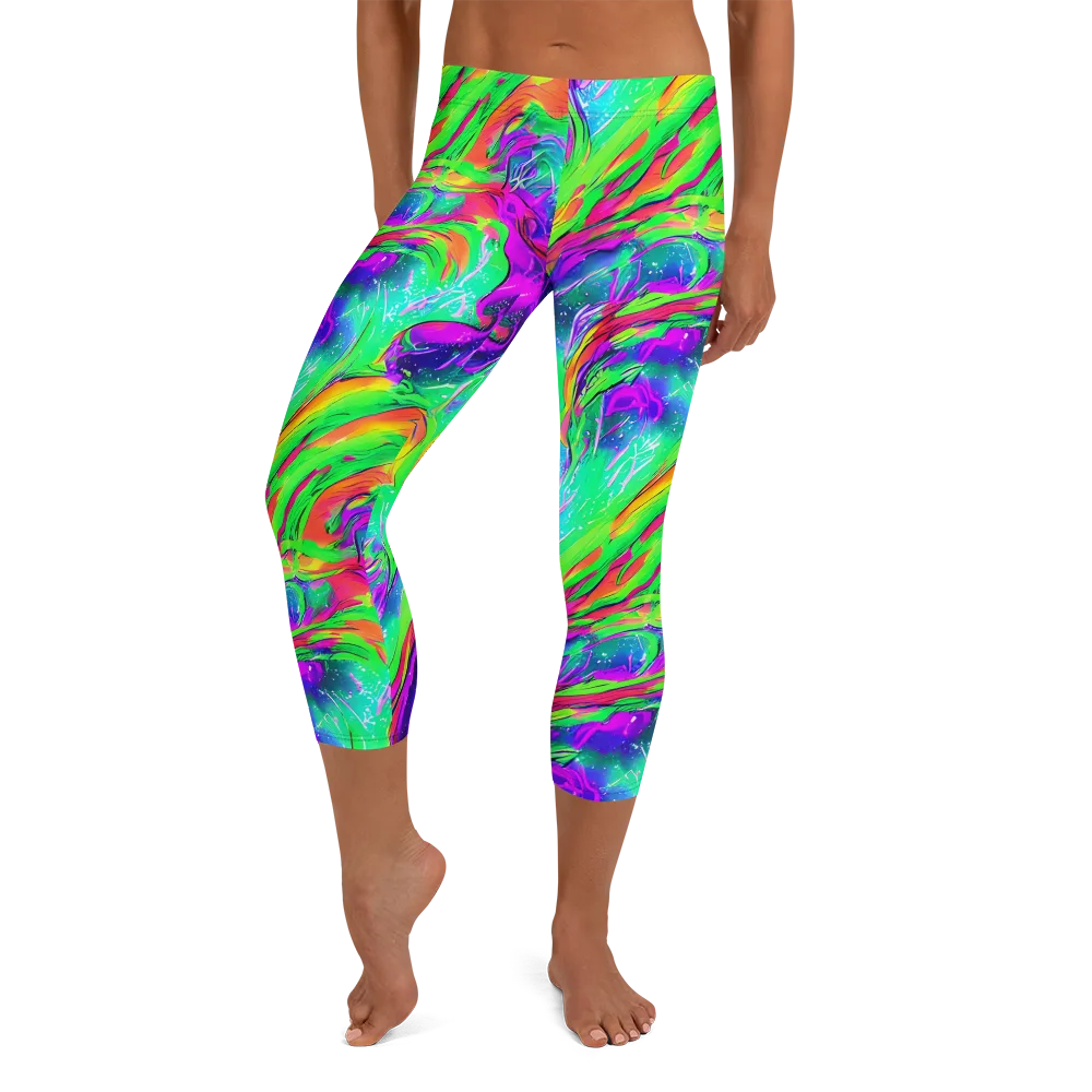 Ultraviolet Splash on Capri Leggings — Front
