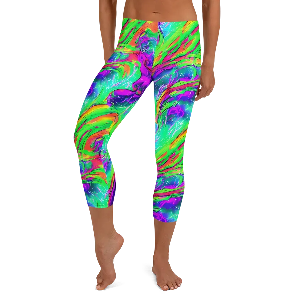 Ultraviolet Splash on Capri Leggings — Front