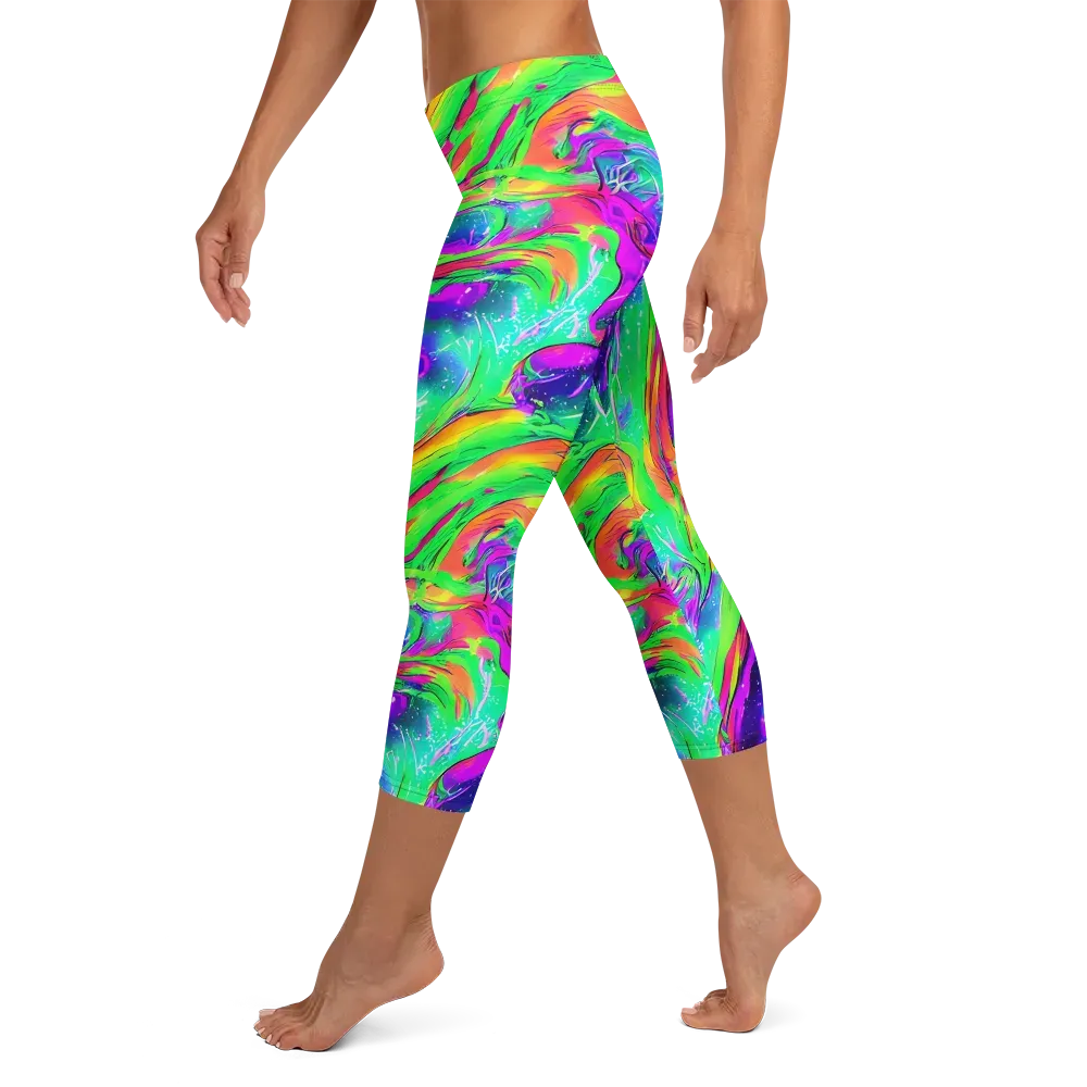 Ultraviolet Splash on Capri Leggings — Left