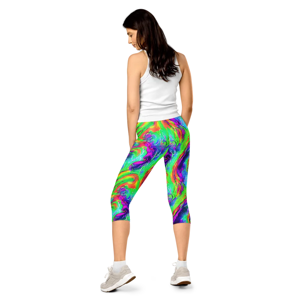 Ultraviolet Splash on Capri Leggings — Back