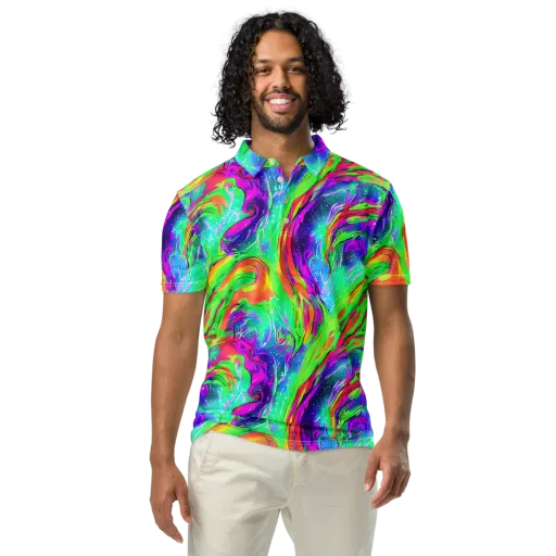 Ultraviolet Splash on a Men's Slim Fit Polo Shirt