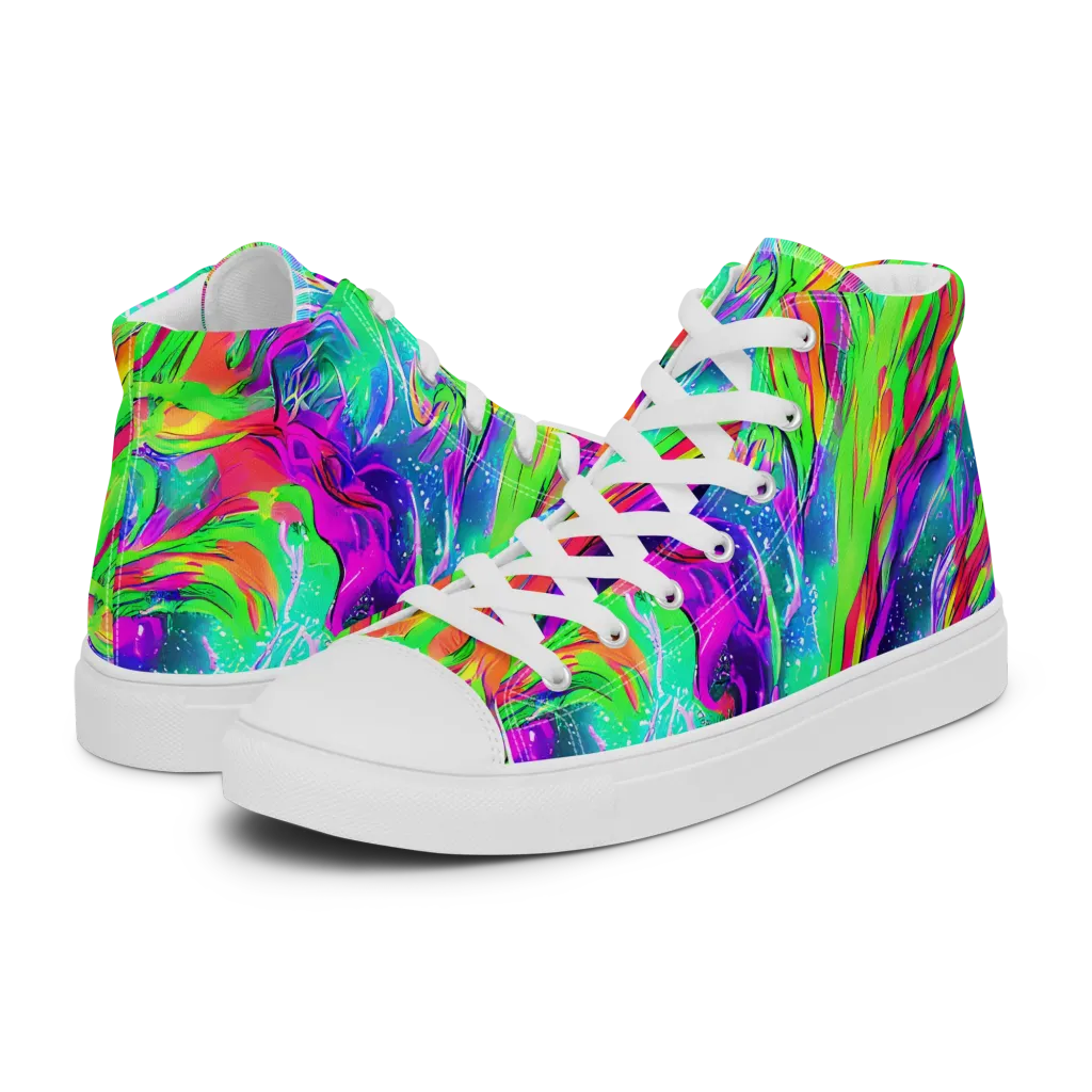 Ultraviolet Splash on Men's High Top Canvas Shoes — Left