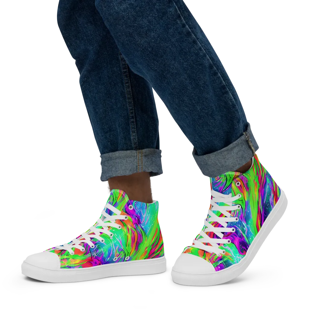Ultraviolet Splash on Men's High Top Canvas Shoes — Left