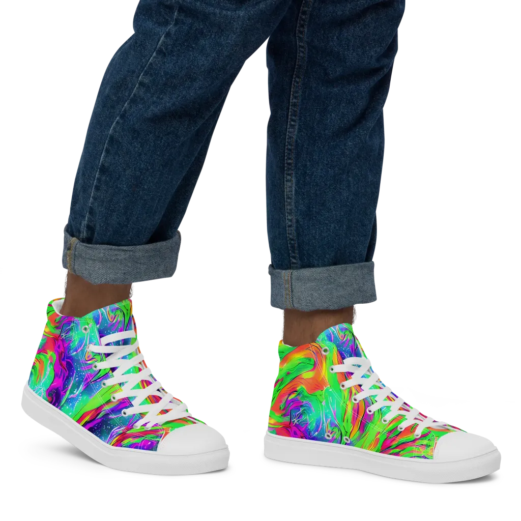 Ultraviolet Splash on Men's High Top Canvas Shoes — Right