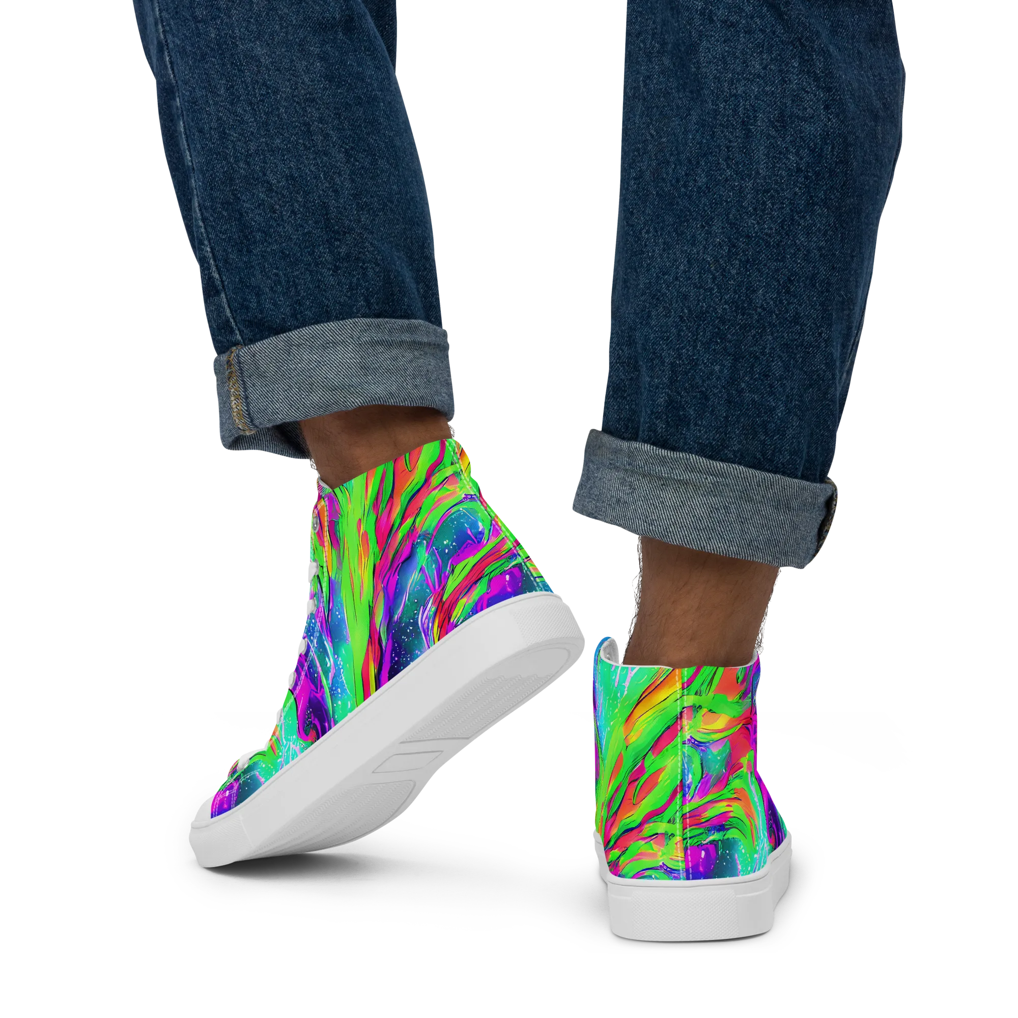 Ultraviolet Splash on Men's High Top Canvas Shoes — Back