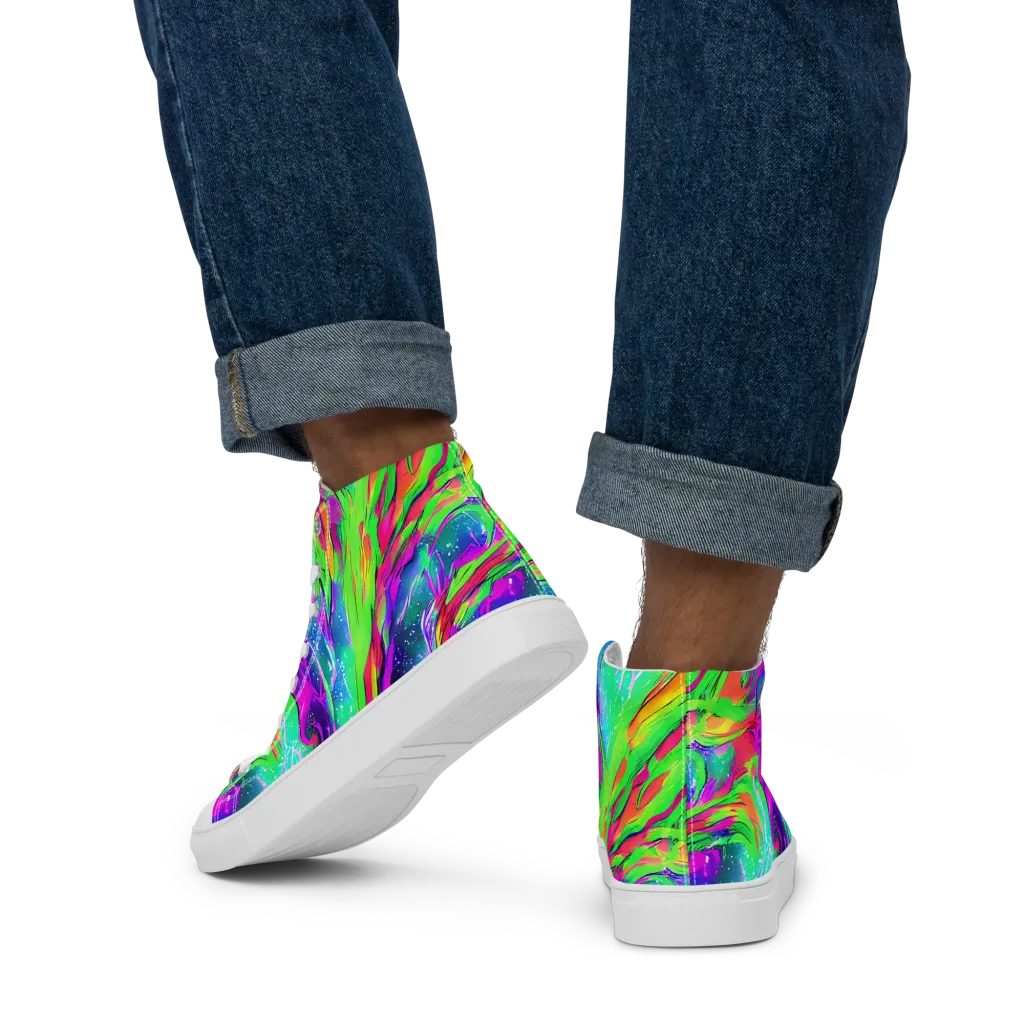Ultraviolet Splash on Men's High Top Canvas Shoes — Back