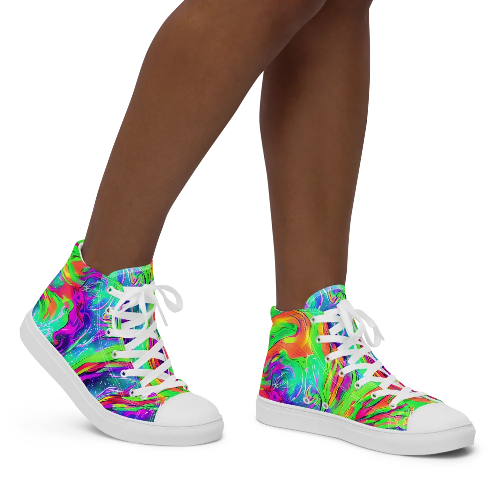 Ultraviolet Splash on Women's High Top Canvas Shoes — Right