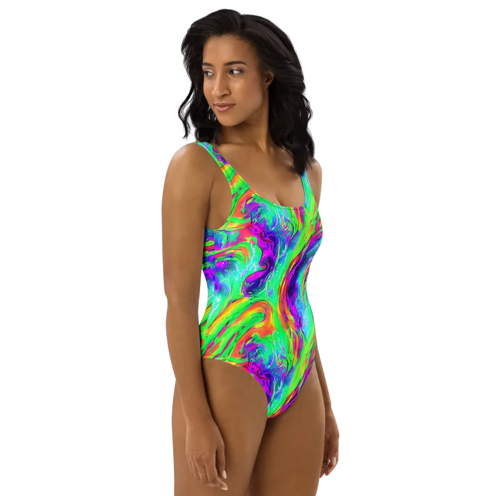 Ultraviolet Splash on One-Piece Swimsuit — Right