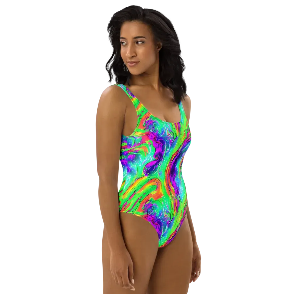 Ultraviolet Splash on One-Piece Swimsuit — Right