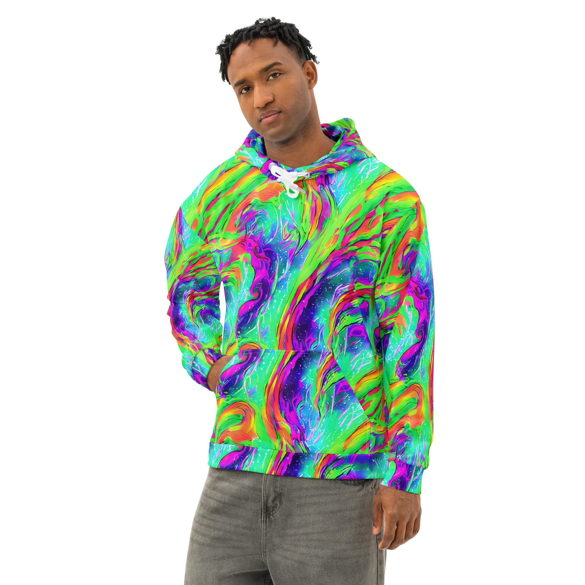 Ultraviolet Splash on Cotton Hoodie — Left Front
