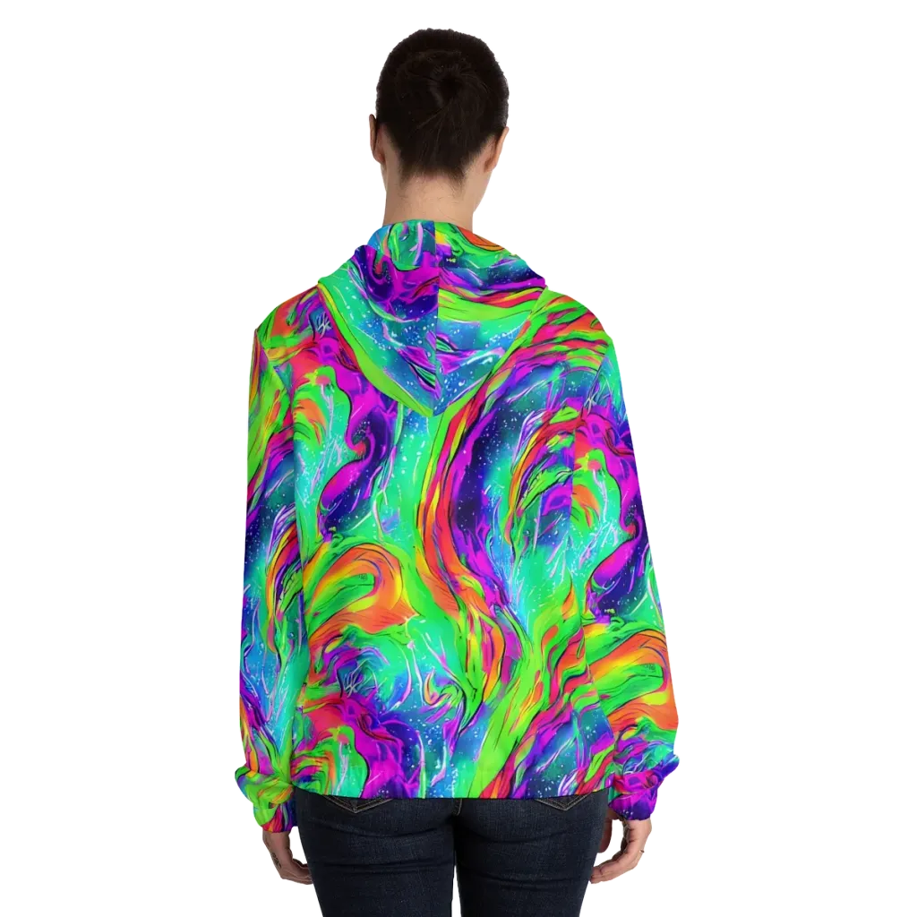 Ultraviolet Splash on Women's Full-Zip Hoodie — Back On Person