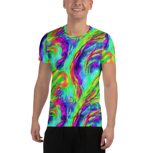 Ultraviolet Splash on a Men's Athletic T-Shirt