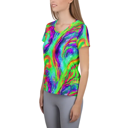 Ultraviolet Splash on a Women's Athletic T-Shirt