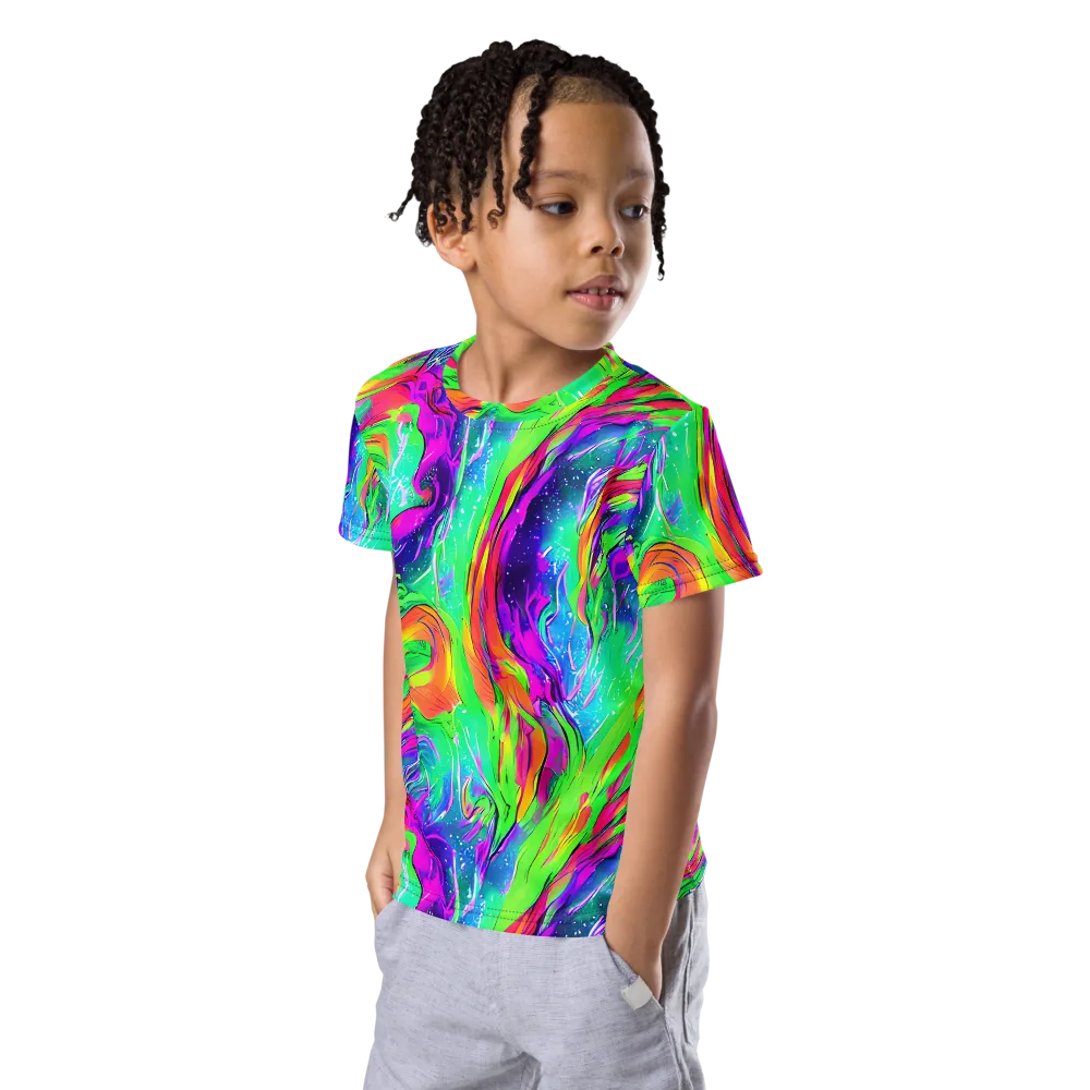 Ultraviolet Splash on Kids Crew Neck T-Shirt — Left Front
