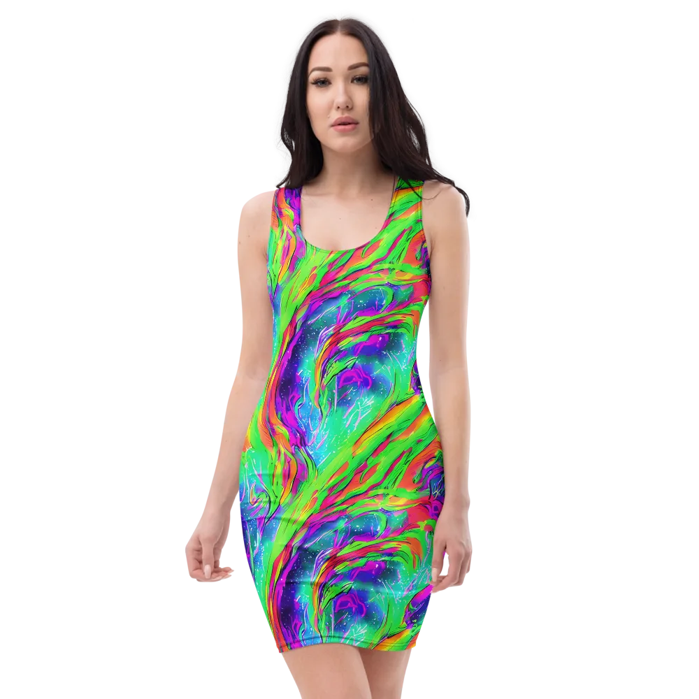 Ultraviolet Splash on Bodycon Dress — Front