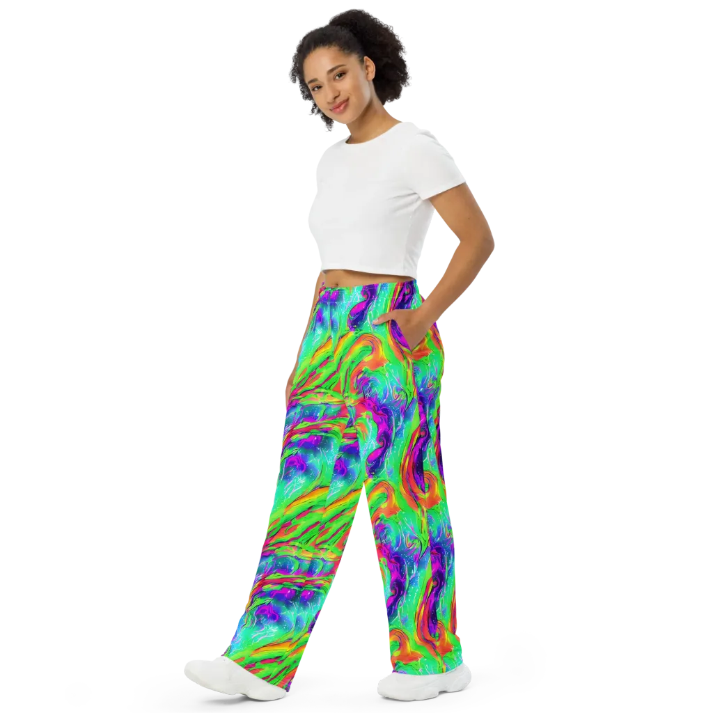 Ultraviolet Splash on Wide-Leg Pants — Left Front