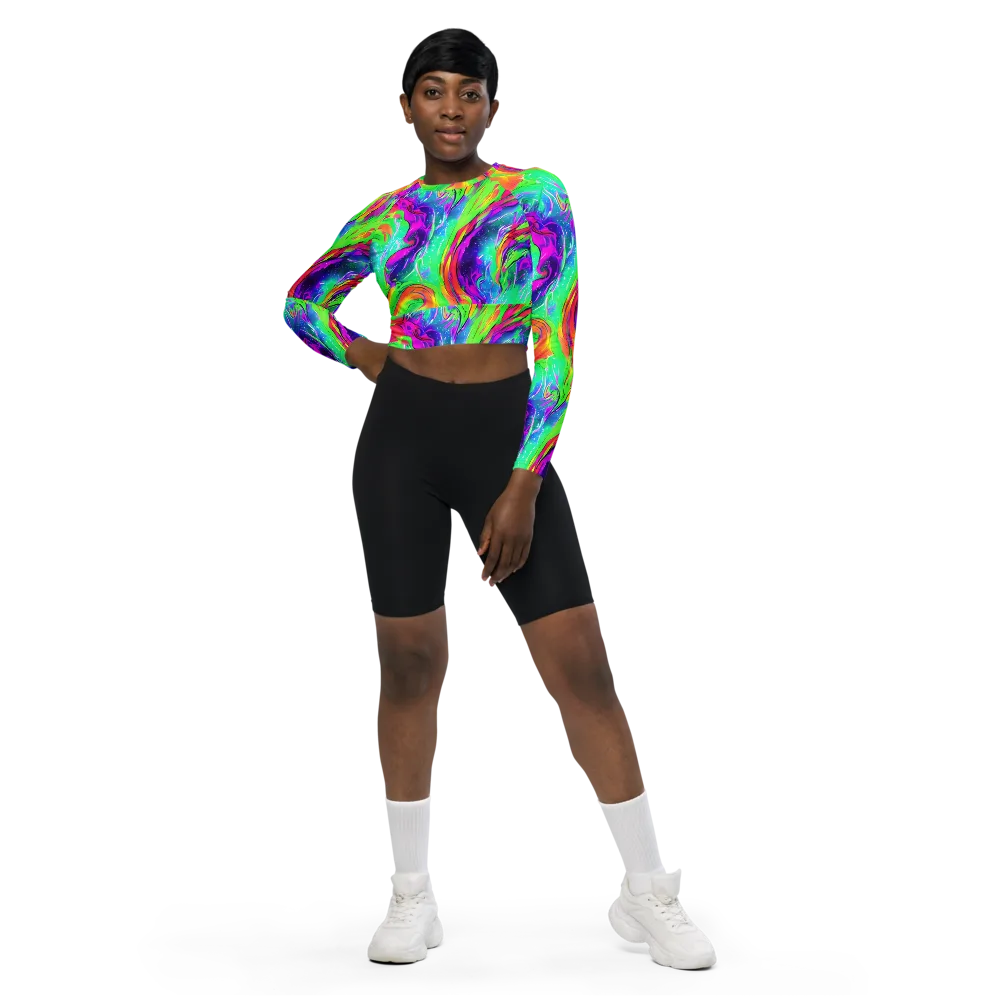 Ultraviolet Splash on Long Sleeve Crop Top — Front