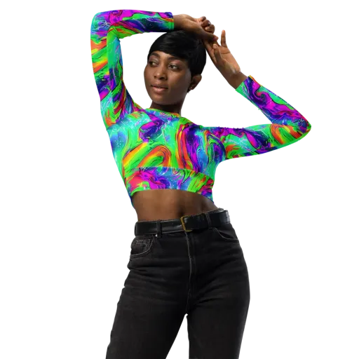 Ultraviolet Splash on a Long Sleeve Crop Top