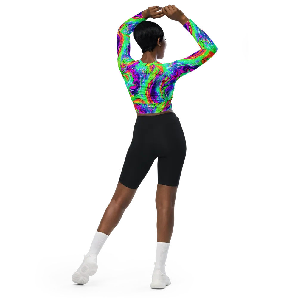 Ultraviolet Splash on Long Sleeve Crop Top — Back