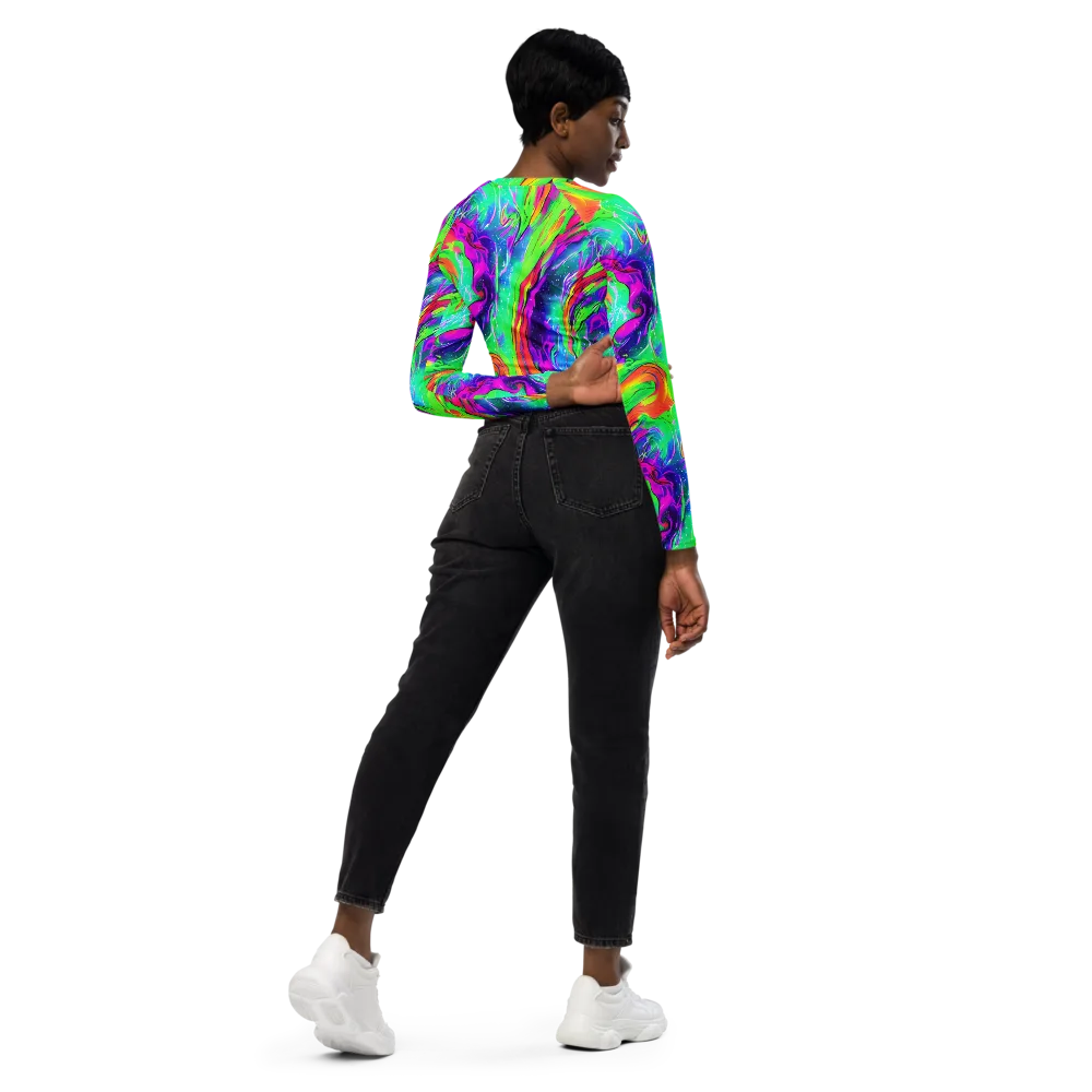 Ultraviolet Splash on Long Sleeve Crop Top — Right Back