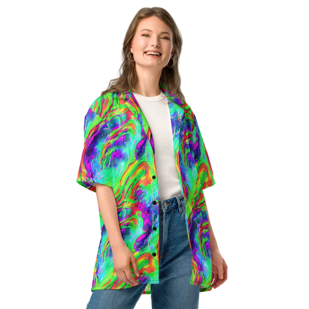Ultraviolet Splash on Button Shirt — Front
