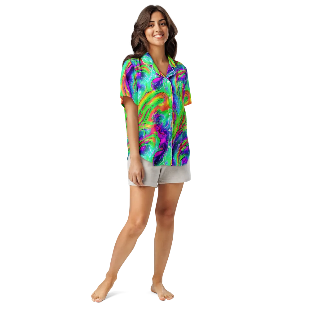 Ultraviolet Splash on Women's Short Sleeve Pajama Top — Front