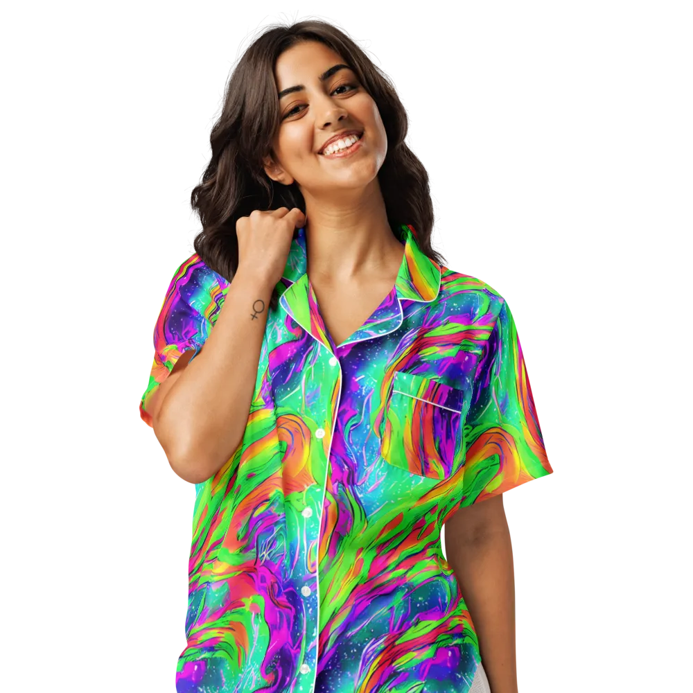 Ultraviolet Splash on Women's Short Sleeve Pajama Top — Front