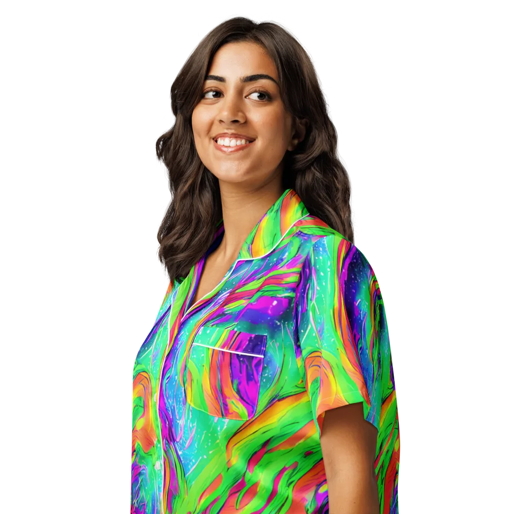 Ultraviolet Splash on Women's Short Sleeve Pajama Top — Left Front