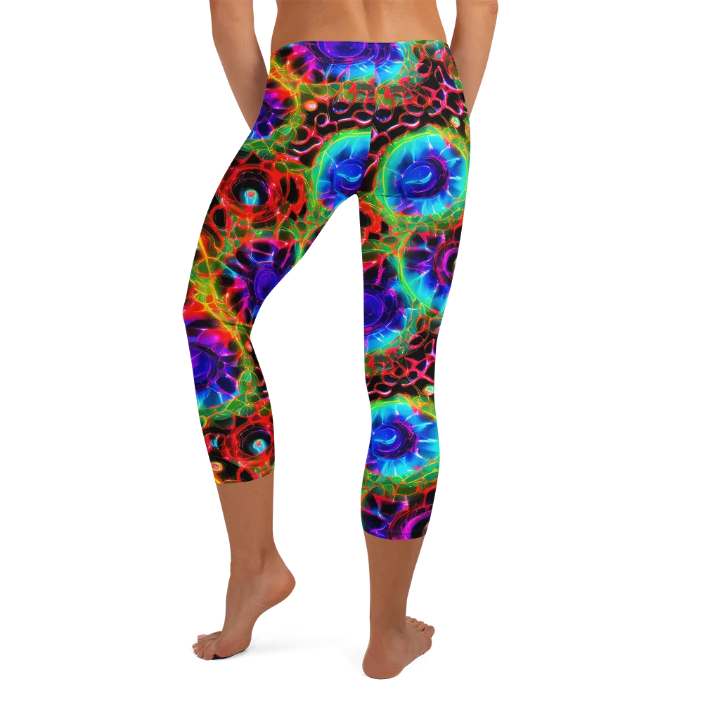 Neon Bloomstorm on Capri Leggings — Back