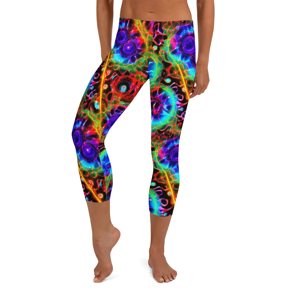 Neon Bloomstorm on Capri Leggings — Front