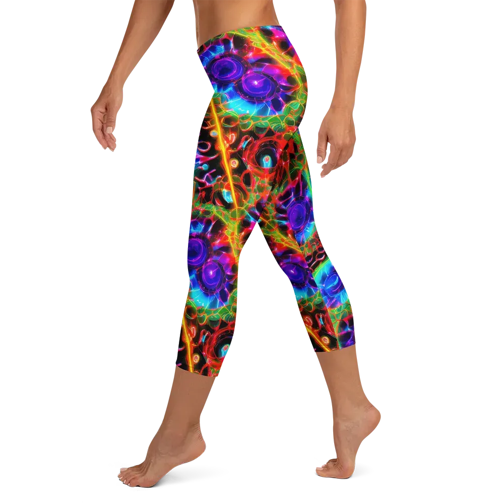 Neon Bloomstorm on Capri Leggings — Left